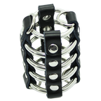 OHMAMA FETISH - CAGE  PÉNIS AVEC ANNEAUX MÉTALLIQUES ET SANGLE EN CUIR