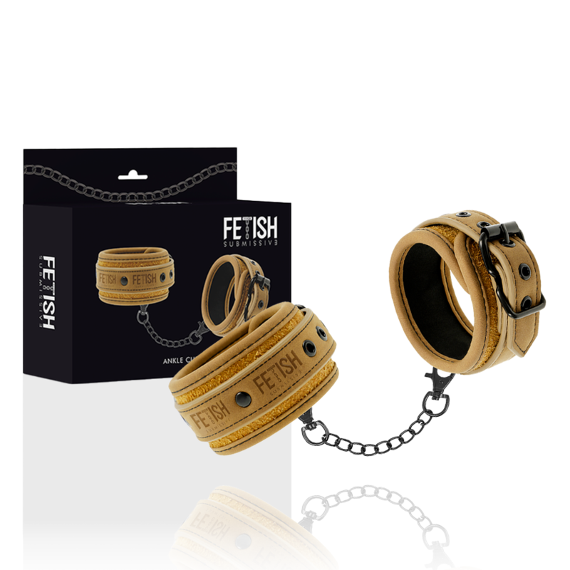 FETISH SUBMISSIVE ORIGEN - MENOTTES DE CHEVILLE EN CUIR VÉGÉTALIEN AVEC DOUBLURE EN NÉOPRÈNE