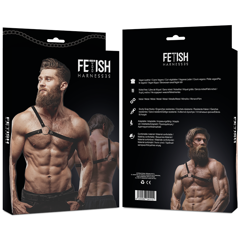 FETISH SUBMISSIVE - HARNAIS EN CUIR ÉCOLOGIQUE POUR HOMMES  ÉPAULES CROISÉES ATTITUDE