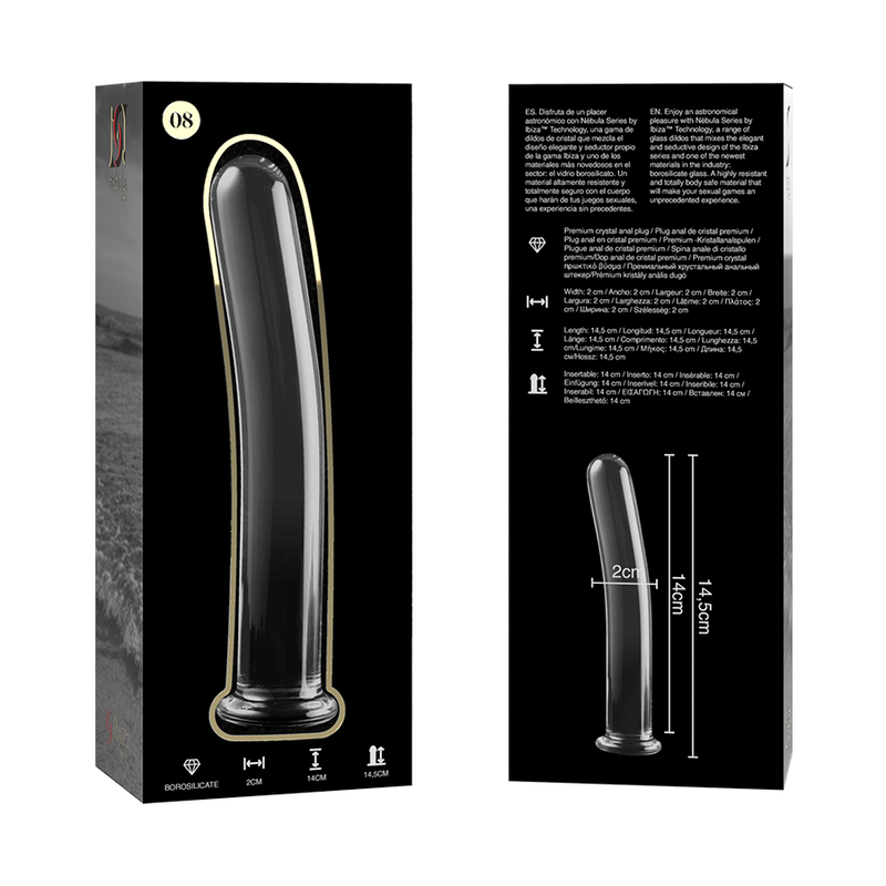 NEBULA SERIES BY IBIZA - MODÈLE 8 GODE EN VERRE BOROSILICATE CLAIR 14.5 CM -O- 2 CM