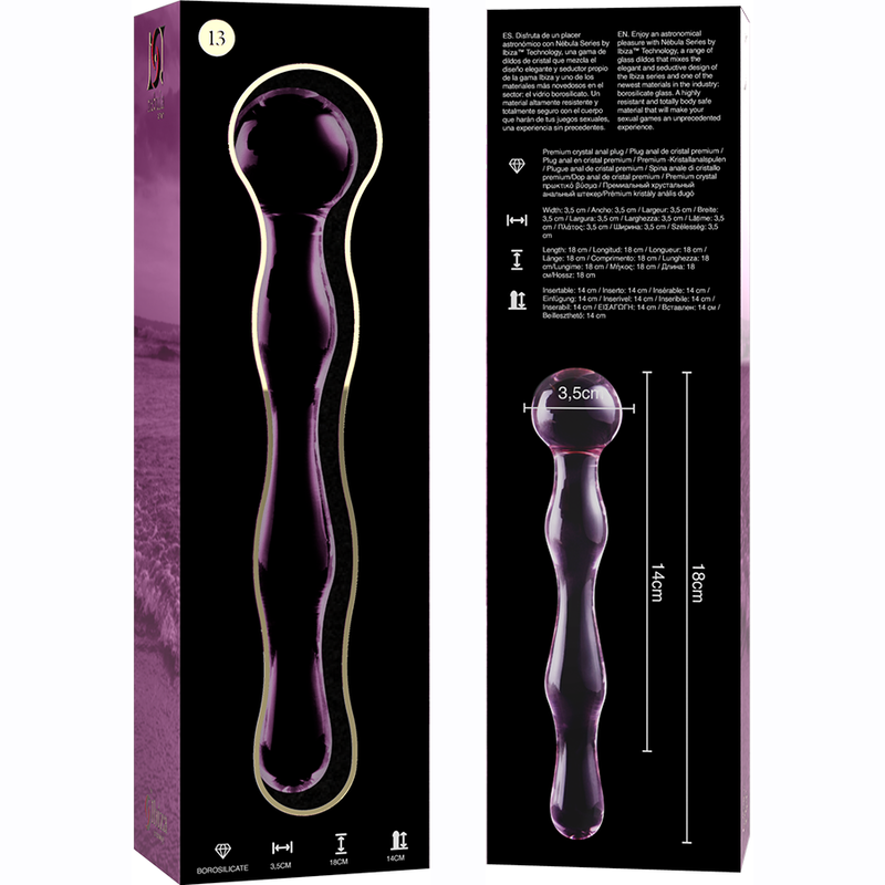 NEBULA SERIES BY IBIZA - MODÈLE 13 GODE EN VERRE BOROSILICATE ROSE 18 CM -O- 3.5 CM