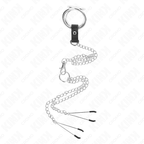 KINK - ANNEAU PÉNIS EN MÉTAL TRIPLE CHROME 3 CM À 4,5 CM AVEC CHAÎNE EN MÉTAL DE 26 CM ET PINCES À TÉTONS