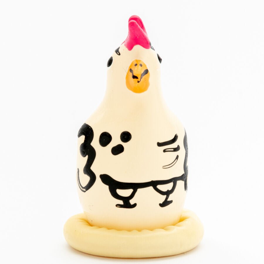 CONDOMERIE - PRÉSERVATIFS FANTAISIE PEINTS À LA MAIN COQ COCKY