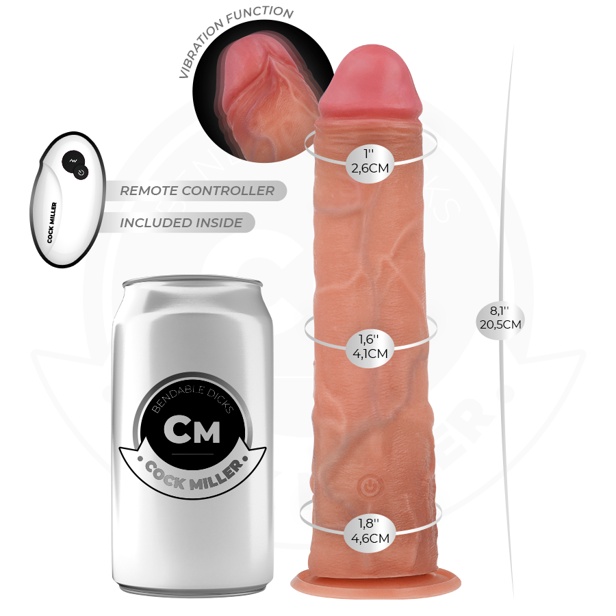 COCK MILLER - GODE RÉALISTE AVEC VENTOUSE ET TÉLÉCOMMANDE VIBRATIONS 20,5 CM