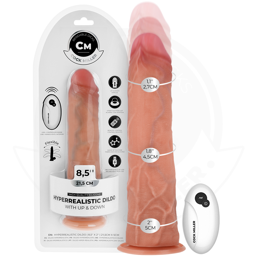 COCK MILLER - GODE HYPER-RÉALISTE À VENTOUSE ET À POUSSÉE AVEC TÉLÉCOMMANDE 21,5 CM