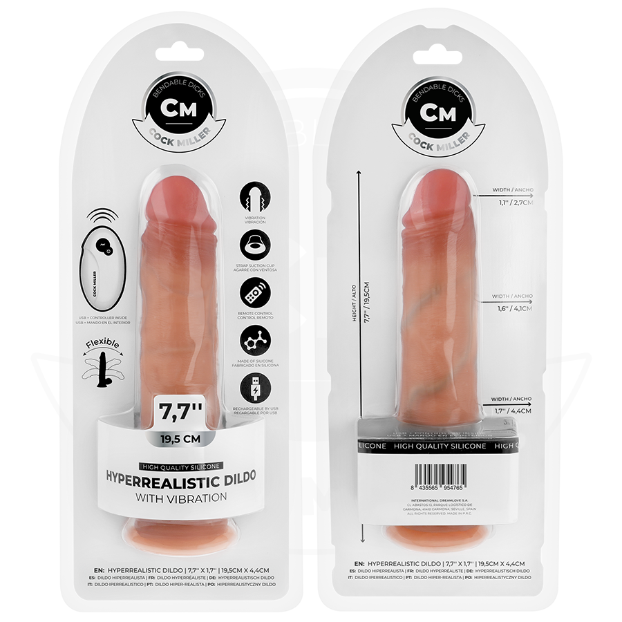 COCK MILLER - GODE RÉALISTE AVEC VENTOUSE ET TÉLÉCOMMANDE VIBRATIONS 19,5 CM