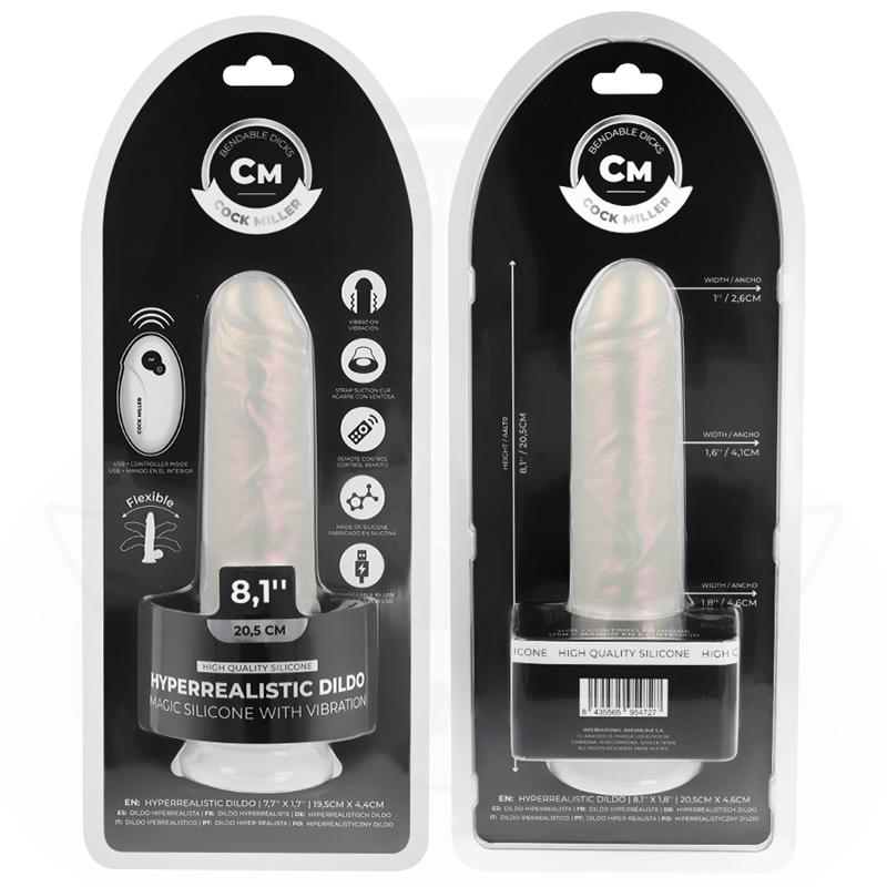 COCK MILLER - GODE AVEC VENTOUSE, LUMIÈRES ET VIBRATIONS AVEC TÉLÉCOMMANDE BLANC 20,5 CM