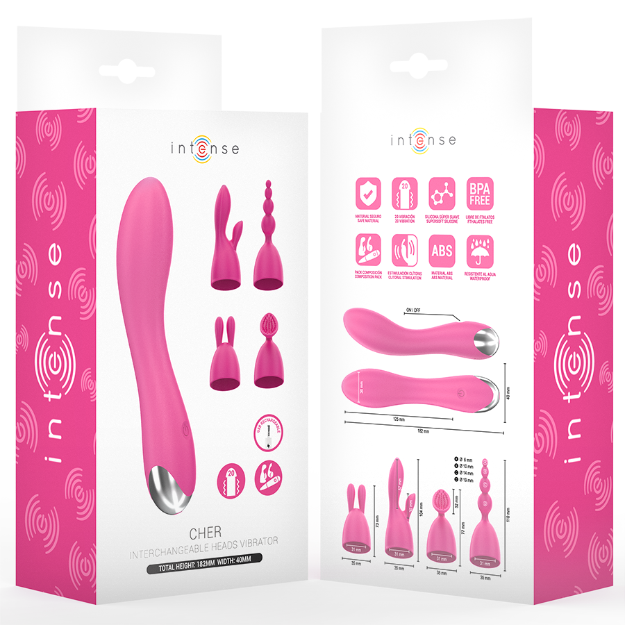 INTENSE - VIBRATEUR CHER AVEC 20 MODES DE MOUVEMENTS ET EMBOUTS INTERCHANGEABLES