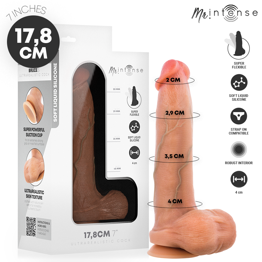 MR INTENSE - BRUCE S PÉNIS ULTRA-RÉALISTE AVEC TESTICULES 17,8 CM -Ø- 4 CM